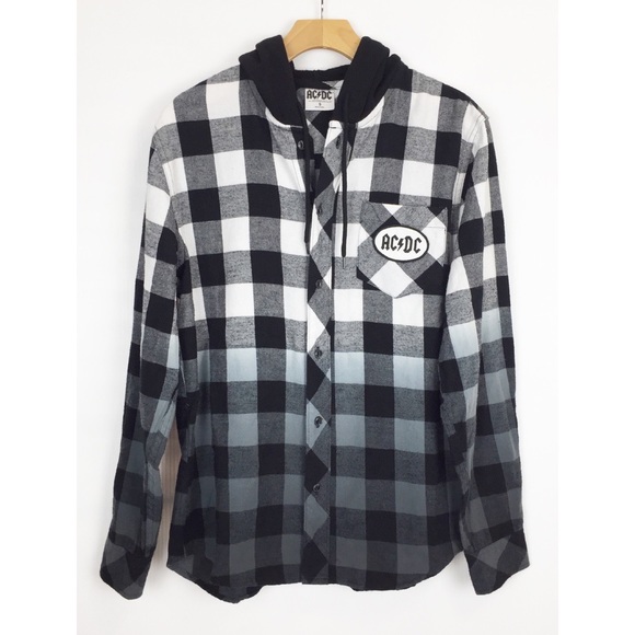 AC/DC band rock metal flannel hooded graphic shirt - Picture 3 of 8